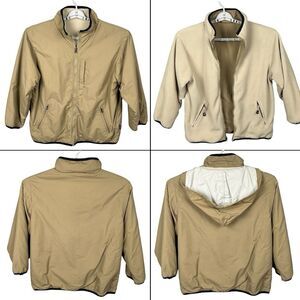 XIOS Jacket Men L Beige Reversible Bomber Ripstop Hideaway Hood Fleece VTG Korea